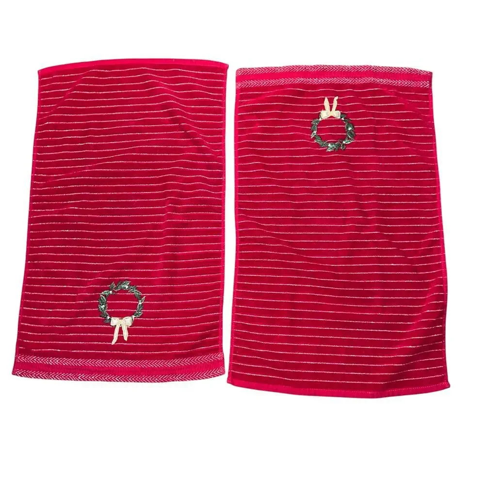 St.Nicholas‎ Square Red With Gold Metallic Stripe Embroidered Hand Towels